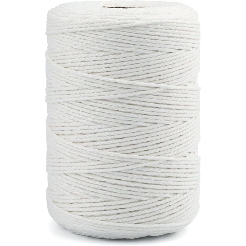 Baumwoll-Makramee-Seil, weiße Schnur, 2 mm x 200 m, zum Basteln, in der Küche, zum Binden von Fleisch, zum Verpacken - Ahlsen