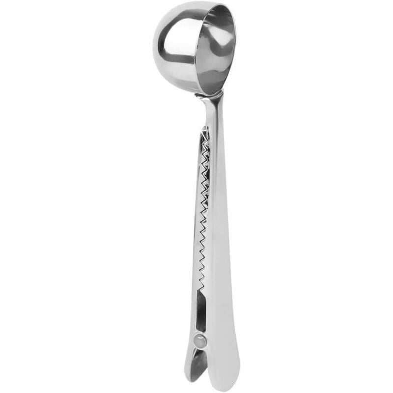 Ahlsen Dosierlöffel für gemahlenen Kaffee, Edelstahl-Kaffeelöffel, Kaffee-Messlöffel, 2-in-1-Messkaffeelöffel mit Beutelverschluss, Edelstahl, 17 cm