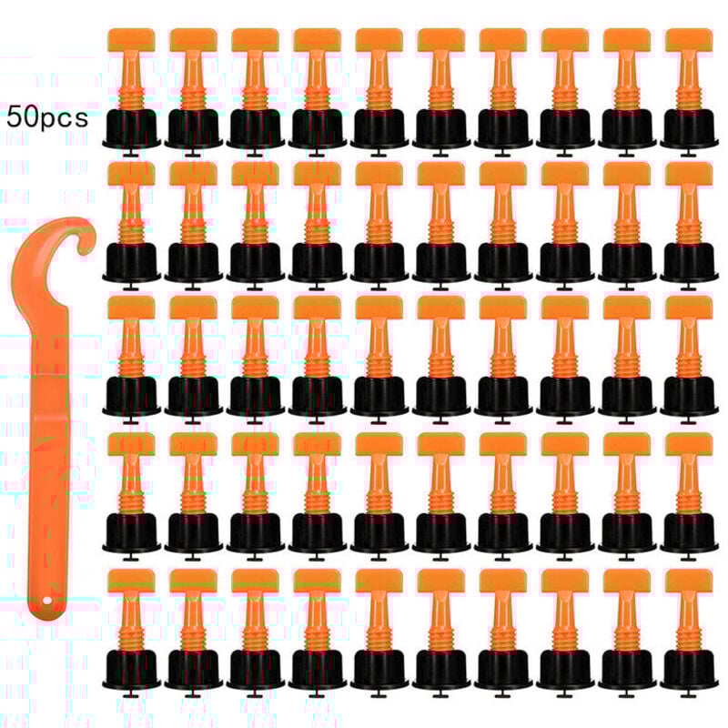 Fliesen-Nivelliersystem-Set mit 50 Stück Fliesen-Nivellierabstandshaltern, wiederverwendbares Fliesen-Installationswerkzeug-Set, Orange - Ahlsen