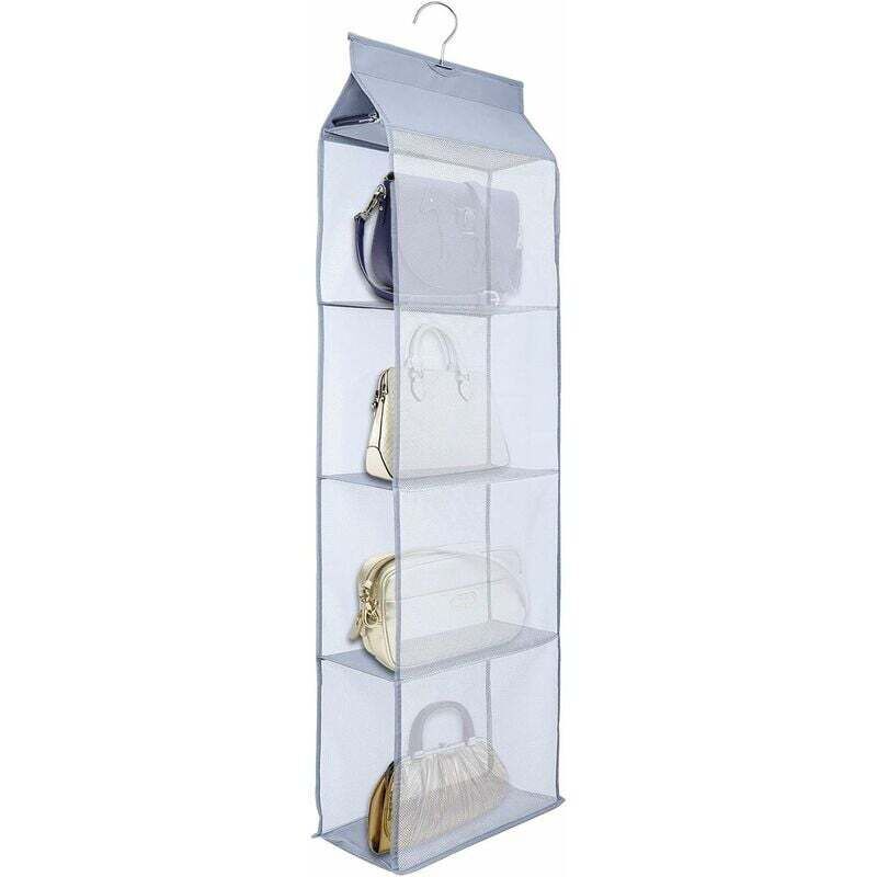 Handtaschen-Aufbewahrungsregal, 4 Fächer, Hängetasche, Organizer, Schal, Schrank für Wohnzimmer, Schlafzimmer (grau) - Ahlsen