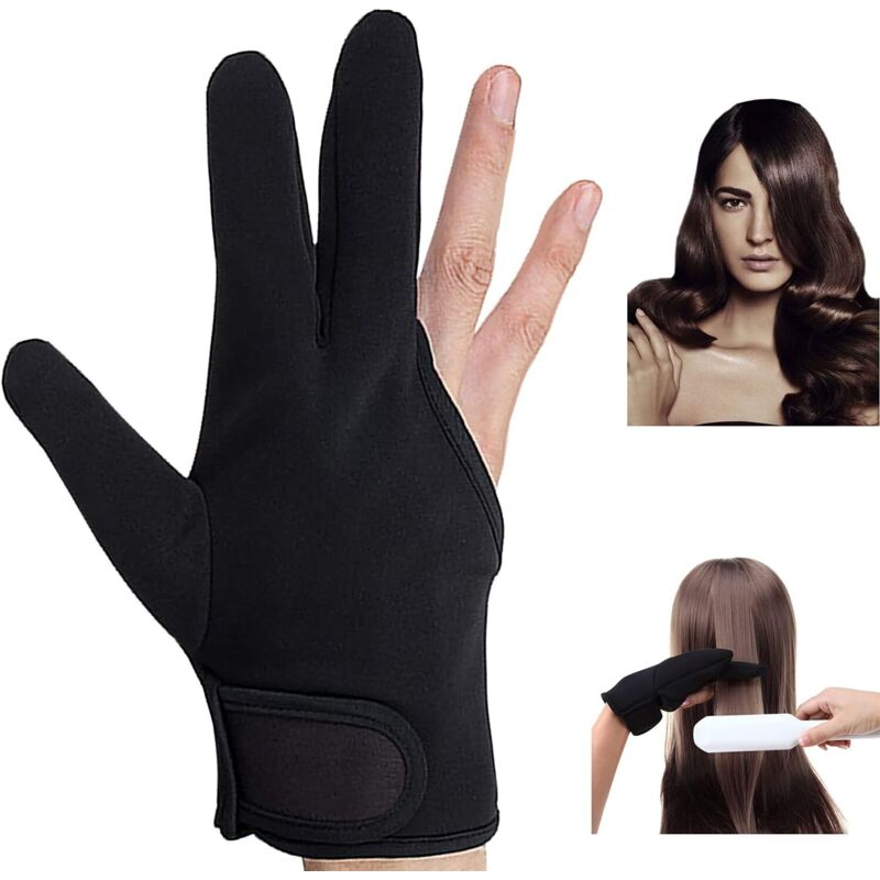 Hitzebeständige Handschuhe, 2 Paar, professionelle Curling-Handschuhe, 3 Finger, Friseurhandschuh (schwarz), 19 cm - Ahlsen