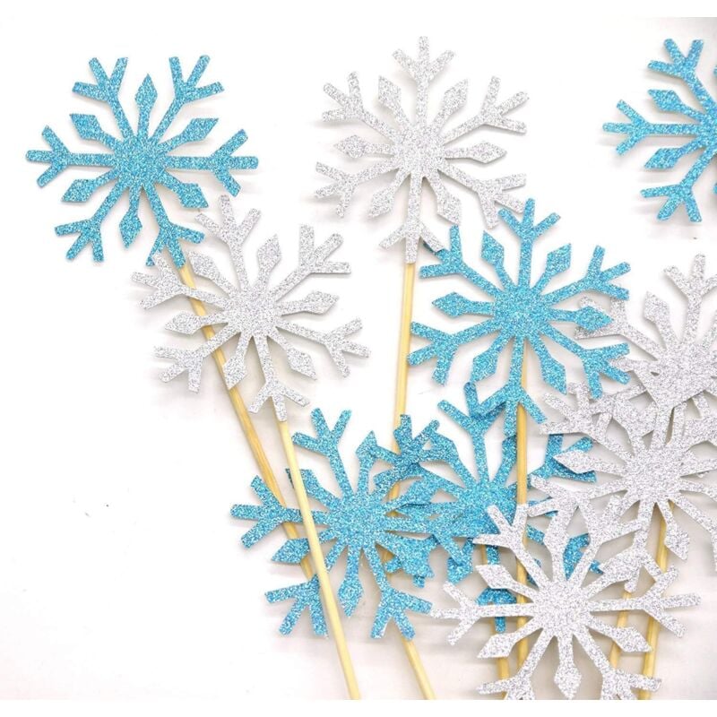 Kuchendekorationsset mit 100 Cupcake-Kuchenfiguren für Geburtstag, Hochzeit, Party, Kuchendekoration – Schneeflocke, 12 cm - Ahlsen