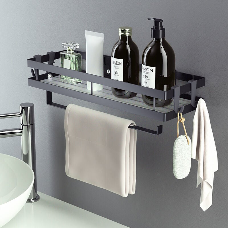 Küchenwandregal, Küchengewürzaufbewahrung mit 4 Haken und Küchenrollenhalter, Wandregal ohne Bohren für Gewürze, Dosen, Töpfe, Küchenutensilien – (35