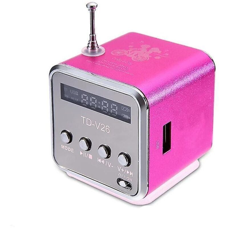 Mini TD-V26 Digitaler FM-Radio-Lautsprecher, tragbarer FM-Empfänger mit LCD-Stereo-Lautsprecher, unterstützt Micro-TF-Karte, A2, Rosa - Ahlsen