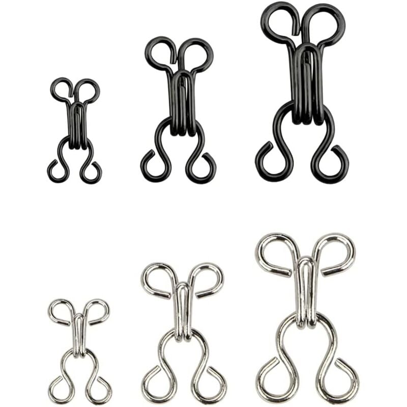 Nähhaken-Ösenverschluss, 12 Paar Nähhaken und Ösenverschluss, Nähen DIY-Bastelzubehör, 3 Größen, für bh, Kleidung, Röcke, Hosen (Schwarz-Silber)