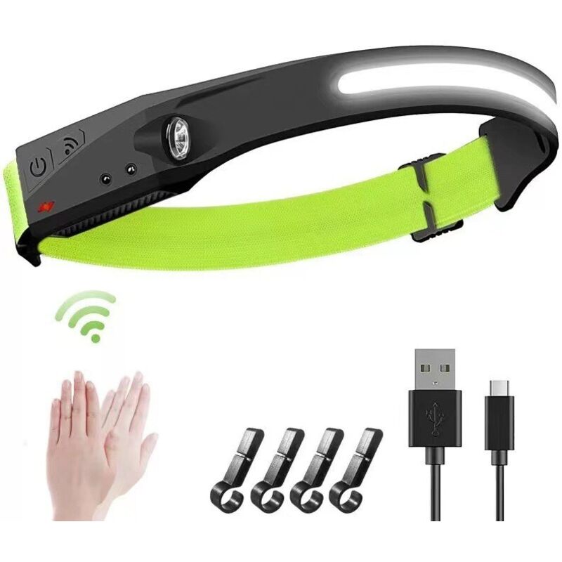 Scheinwerfer, 2 Stück usb wiederaufladbar LED-Scheinwerfer cob Induktion wasserdicht, geeignet zum Laufen, Angeln, Camping, Wandern, Radfahren, Lesen