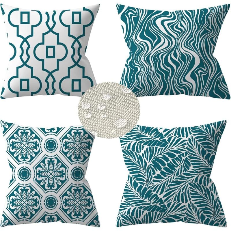 Ahlsen - Set mit 4 Outdoor-Kissenbezügen, 45 x 45 cm, wasserdichter Sofakissenbezug, grüne Pflanze, dekorative Kissen für den Garten (45 x 45 cm,