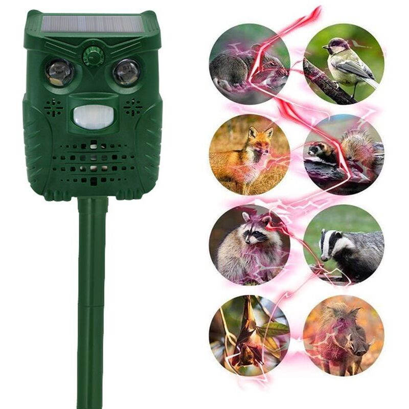 Ahlsen - Solarbetriebener Ultraschall-Bewegungssensor und Tiervertreiber mit blinkendem Licht für Hunde, Katzen, Eichhörnchen, Hirsche, Ratten