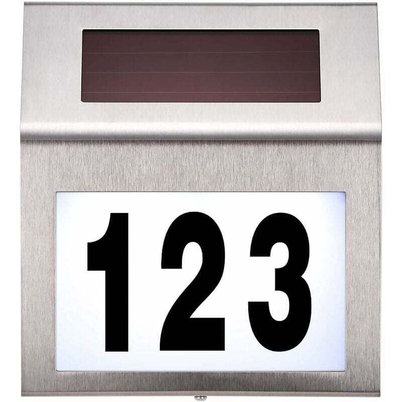 Solarbetriebenes Hausnummernschild aus Edelstahl, wasserdicht für Zuhause, solarbetriebene LED-Lampe, Hausnummernlampe - Ahlsen