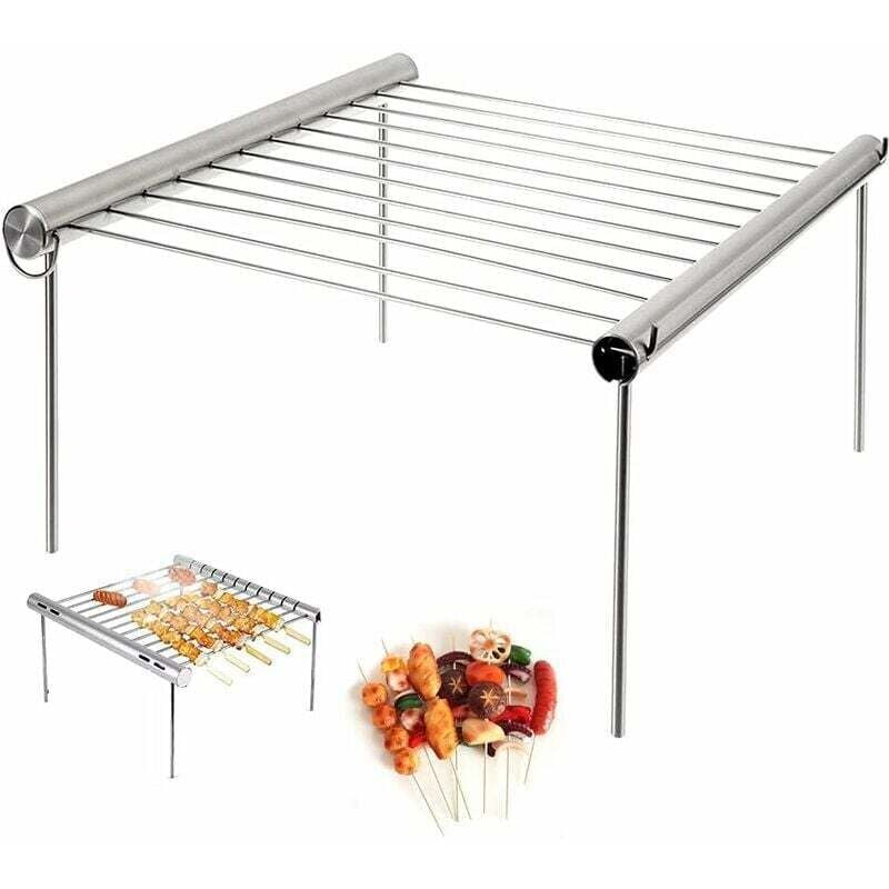 Ahlsen - Tragbarer Edelstahlgrill, Mini-Grill, tragbarer Campinggrill, tragbarer Klappgrill für den Außenbereich, einfacher tragbarer Grill für den