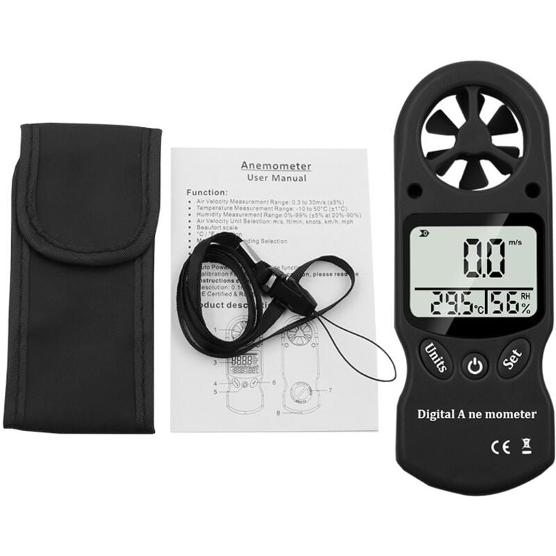 Tragbares Mini-Multifunktions-Digital-Anemometer für Temperatur und Hygrometer (schwarz) - Ahlsen