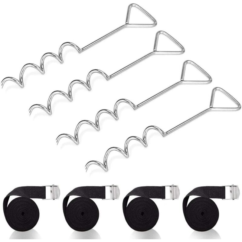 Trampolin-Bodenanker mit Riemen – Stahlschnallen, Spiral-Trampolin-Ankerset aus Stahl, Trampolin-Befestigung, robuster Ankerpfahl für
