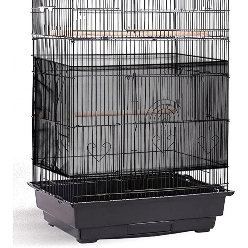Vogelkäfig-Abdeckung, verstellbar, extra groß, Samenfänger, Federnetz, Abdeckung für Vogelkäfig, Nylon-Netz, Schutzrock, weich, belüftet (schwarz)