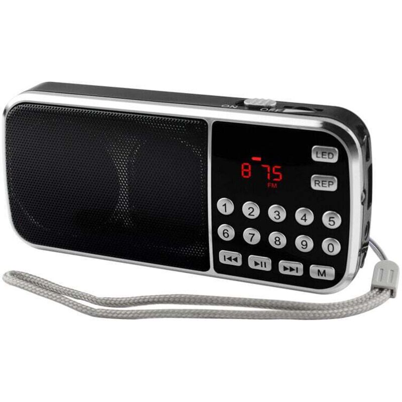 Y-501 Tragbares Radio, 800-mAh-Radio mit zwei Lautsprechern, LED-Taschenlampe, wiederaufladbarer Batterie, MP3/AUX/USB/TF-kompatibel (schwarz)