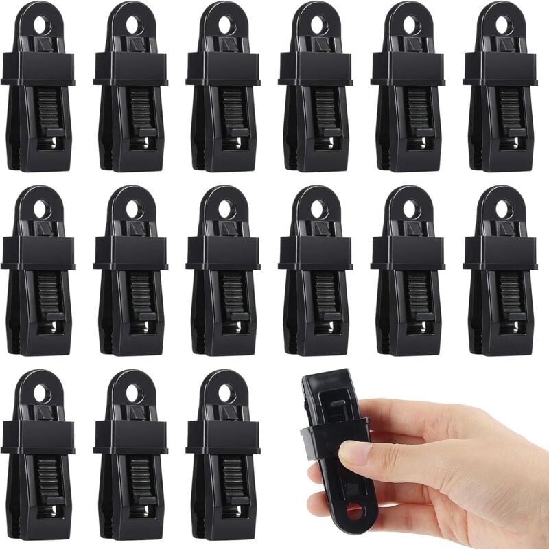 Ahlsen - Zelt-Clip, 15 Stück Zeltplanen-Clips, verriegelbare Planenklemme, schwarze robuste Planen-Clips für Zelte, Outdoor-Camping, Markisen,