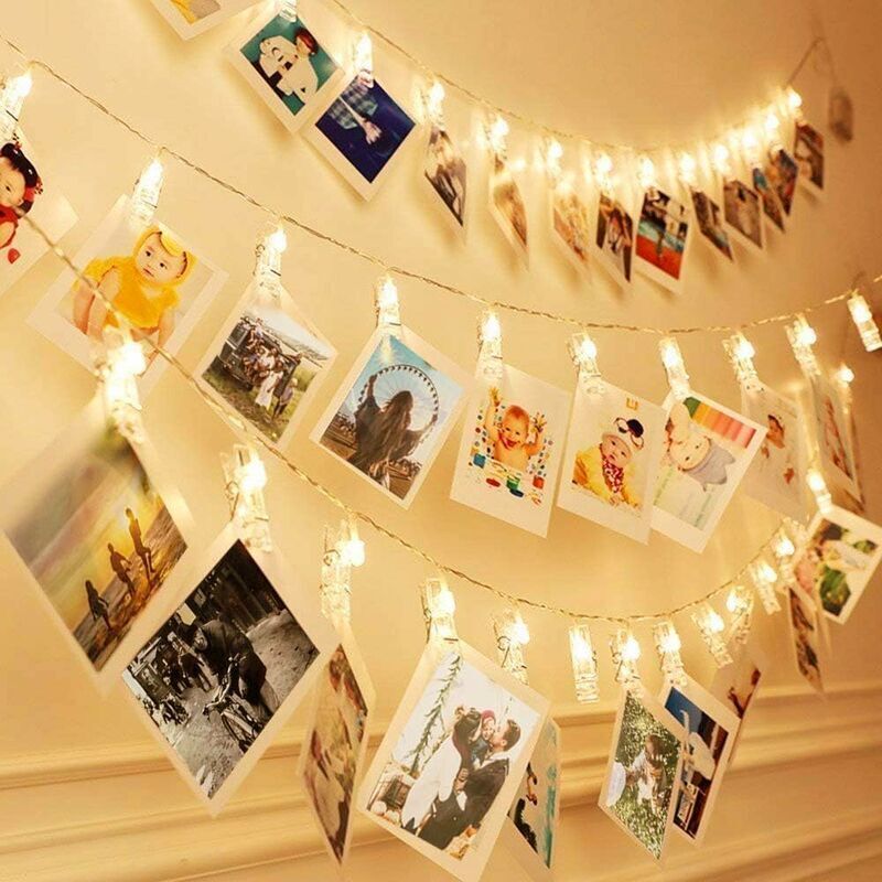AIDUCHO 6 m 40 LED-Foto-Lichterkette, LED-Foto-Lichterkette, Wand-Fotohalter-Lichterkette, Foto-Clip-Halter für Party, Dekoration, Hochzeit