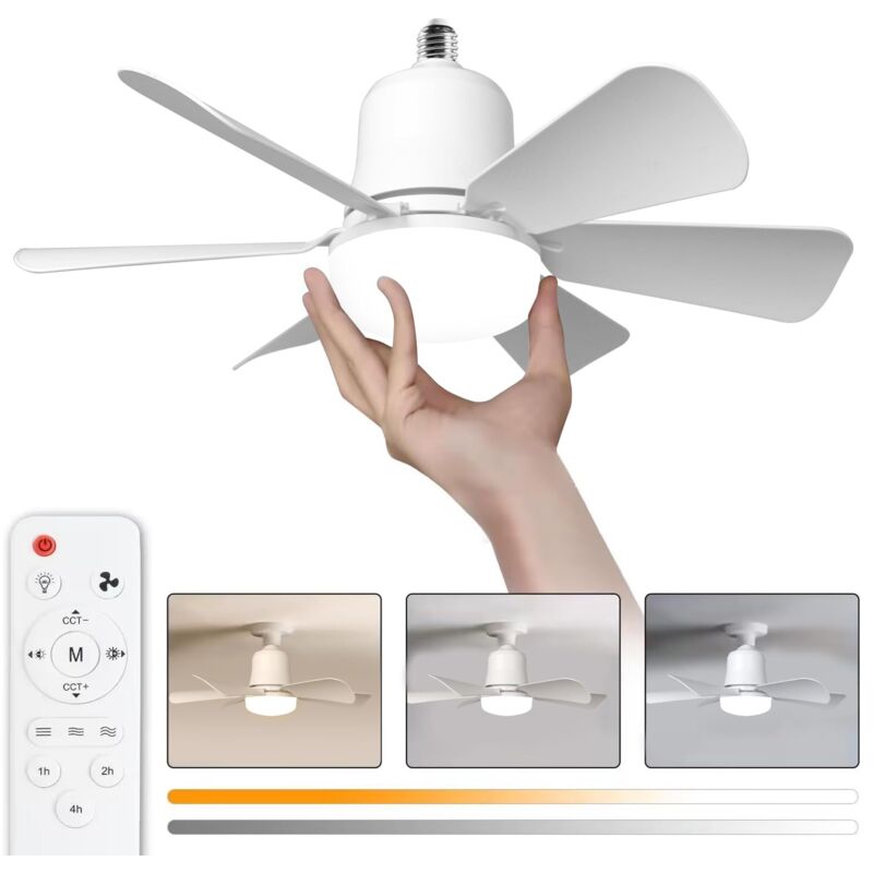 Aimoonsa - Deckenventilator mit Licht, 30-W-Deckenventilatorlampe mit E27-Fassung, dimmbarer LED-Deckenventilator für Schlafzimmer, Wohnzimmer, 3