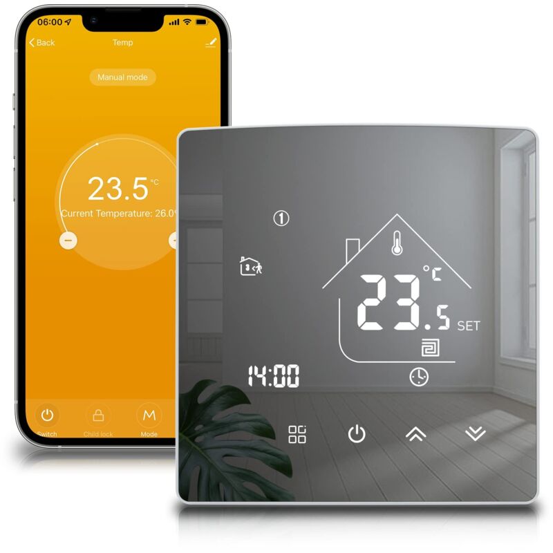 Smart Thermostat Heizungsthermostat Raumthermostat WiFi Smart Wandthermostat für Elektrische Fußbodenheizung Kompatibel mit Alexa, Google Home 16A