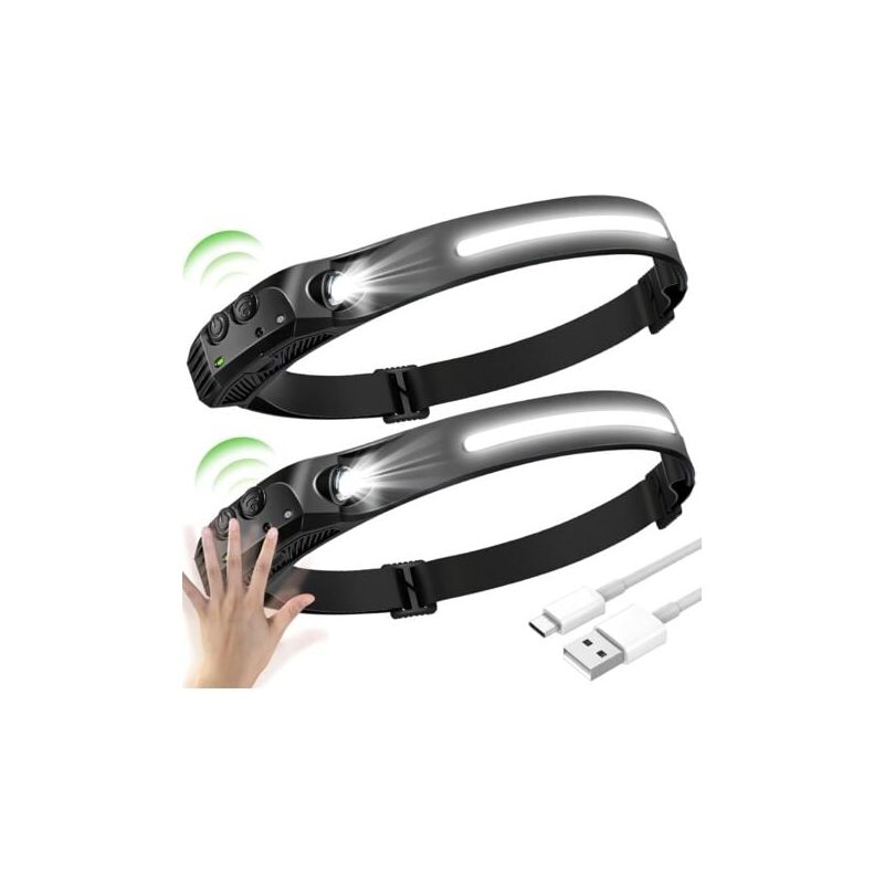 Aiperq - ymyny 2 stücke LED-Stirnlampe, cob+xpe 5 Modelle LED-Stirnlampe, Sensor-LED-Stirnlampe, USB-aufladbare wasserdichte LED-Stirnlampe,
