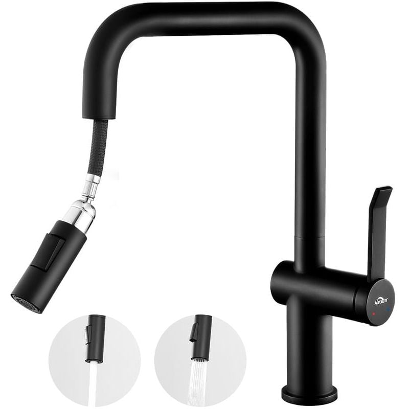 Küchenarmatur mit Ausziehbar Brause, Hochdruck Wasserhahn Küche 360° Drehbar, Küchenmischbatterie mit 2 Strahlarten, Küche Armatur mit Auslaufhöhe
