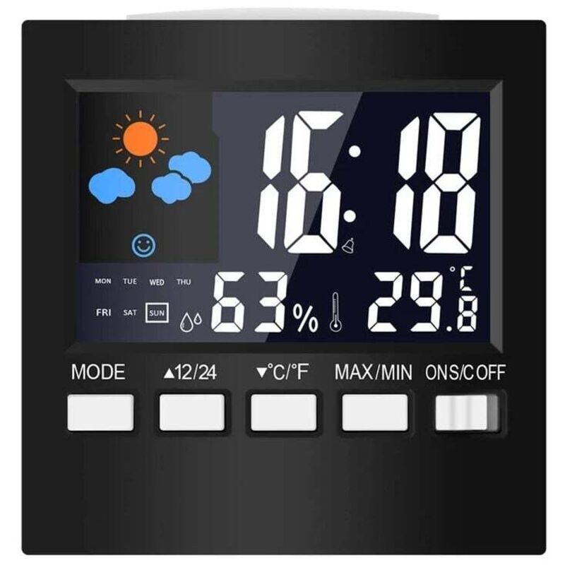 Aiperq - LCD-Digitalthermometer, Wetterstation, Uhr und Alarm, Kalender, Hygrometer, Temperatur und Luftfeuchtigkeit zu Hause