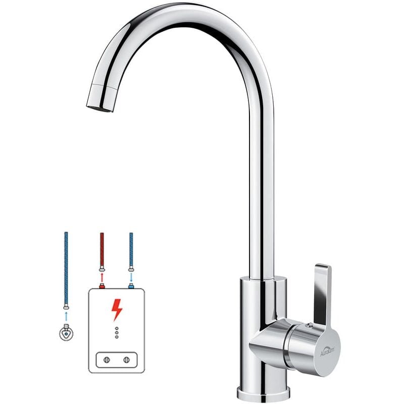 Aiperq Niederdruck Armatur Küche für Wasserboiler, Wasserhahn Küche mit 3 Schläuchen für Kaltwasser mit Untertischgerät, 360° Drehbar Küchenarmatur