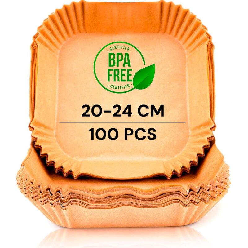 Air Fryer Backpapier, für Air Fryer, 100 Stück, 20-24 cm, BPA-frei, Einweg, für Backofen, 5 bis 8 Liter (Quadratisch, 20-24 cm)