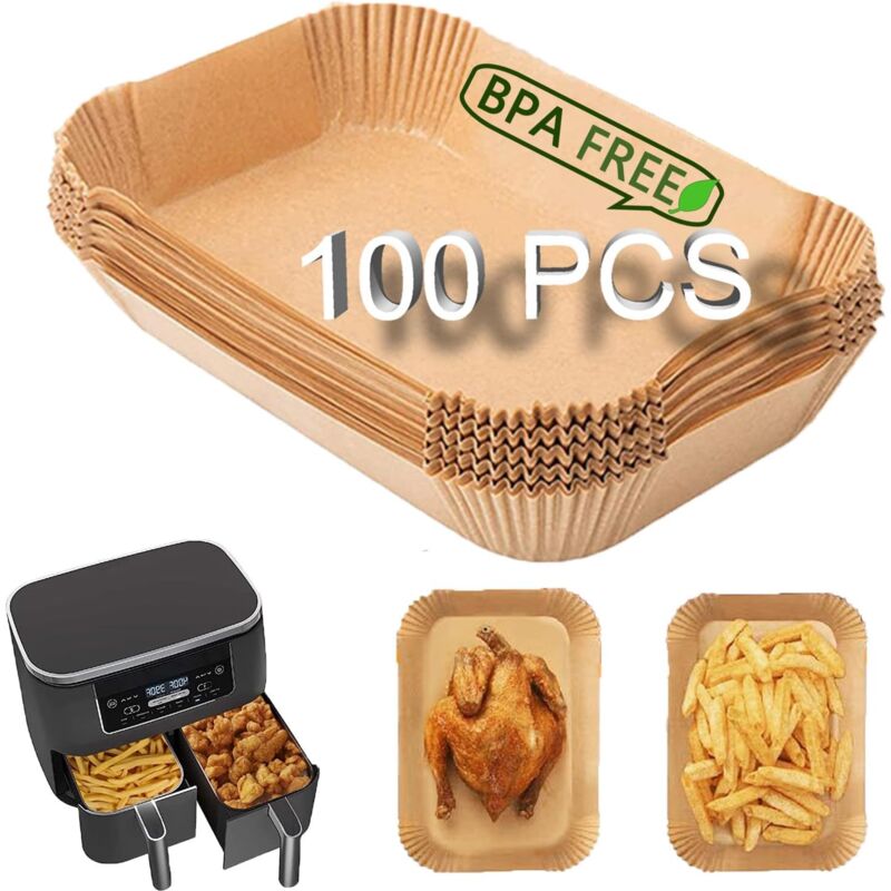 Bluedeer - Air Fryer Liners Indoor Grill, 100 Stück rechteckige Air Fryer Einweg-Papiereinlagen, Pergamentpapiereinlagen für Air Fryer