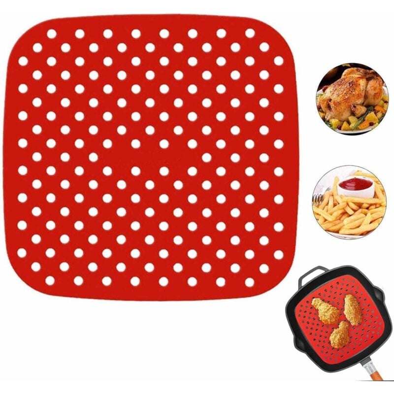 Air Fryer Pad, 7,5 Zoll Air Fryer Liner Quadratisches Kissen, rutschfeste Silikonmatte, Antihaft-Korbmatte, Air Fryer Zubehör für die Küche, Rot