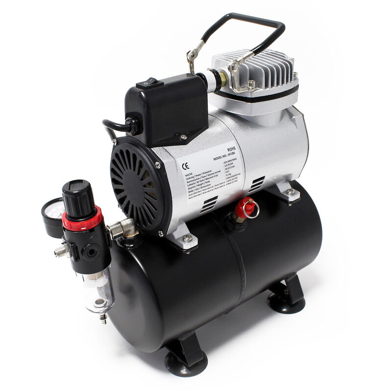 Wiltec - Airbrush Kompressor AF186 mit Lufttank, 2 Zylinder Kolben, max. 4 bar Druck und Start-Stop Automatik, für Modellbau, Tattoos, Nailart