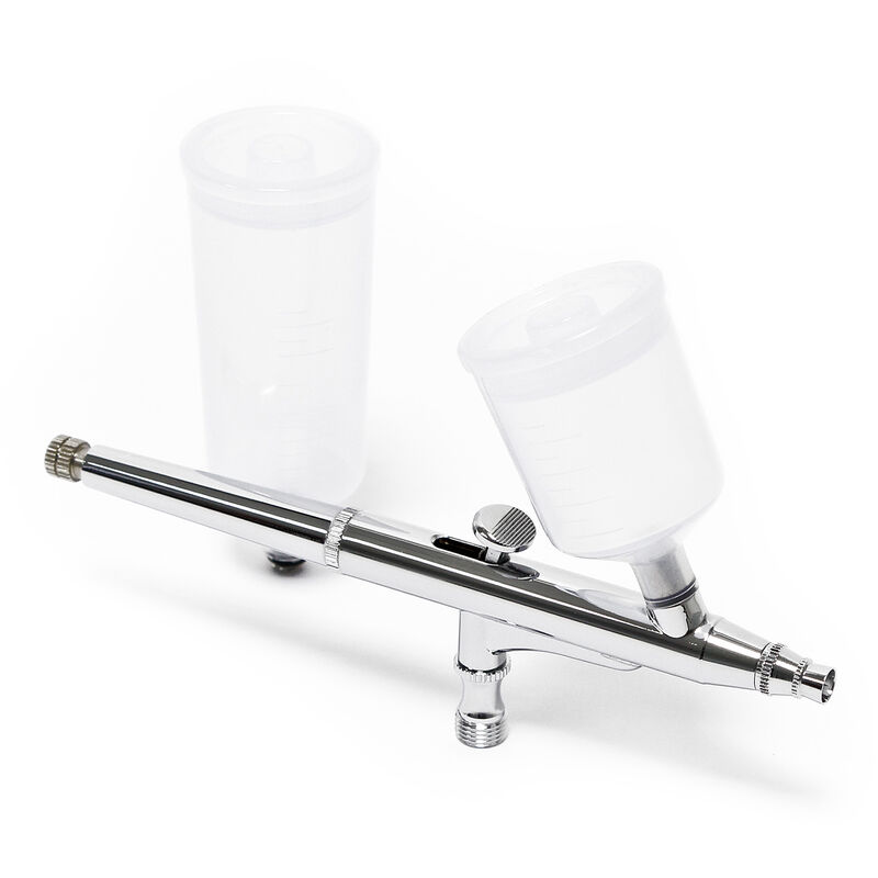Wiltec Airbrush Pistole Typ 131 mit Double Action Funktion, Düse Ø 0,3 mm, 2 Farbbecher, Adapter für Modellbau, Nailart usw.