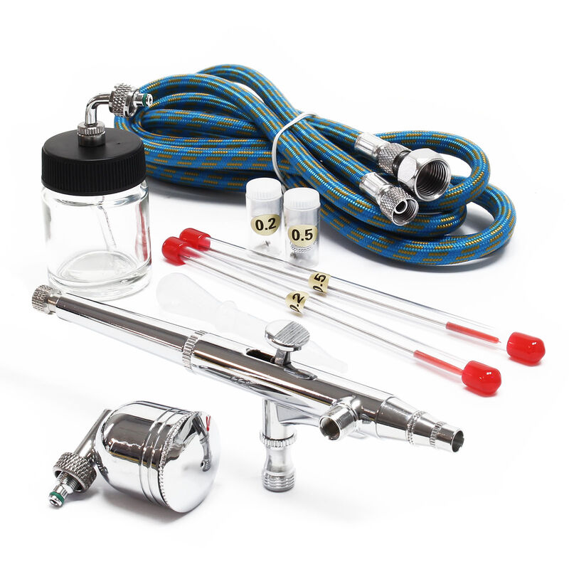 Wiltec - Airbrush Pistole Typ 134K mit Double Action Funktion, Düse ø 0,2-0,5 mm, 2 Farbbecher, Adapter für Modellbau, Nailart usw.