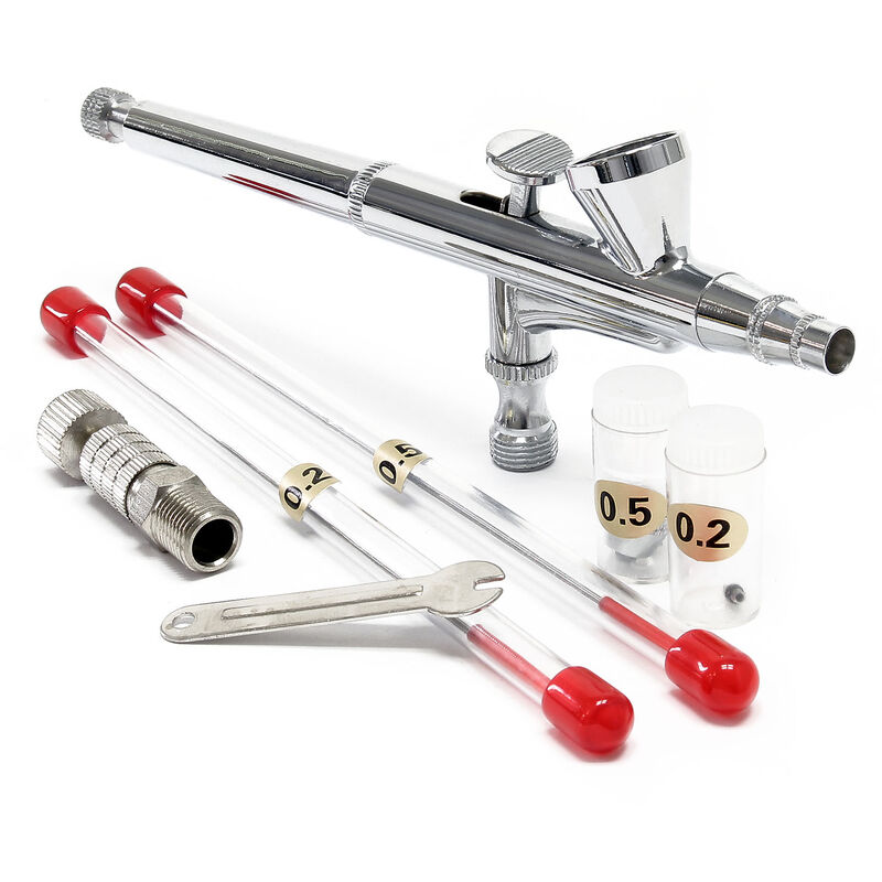 Wiltec - Airbrush Pistole Typ 136T mit Double Action Funktion, Düse ø 0,2-0,5 mm, 1 Farbbecher, Adapter für Modellbau, Nailart usw.