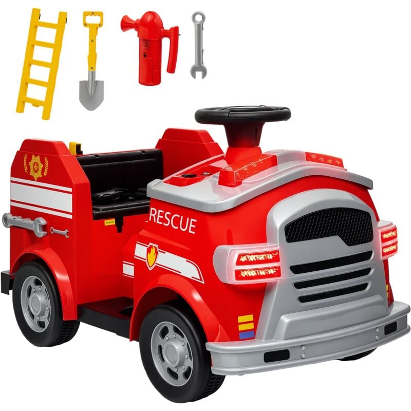 Kinder Elektroauto 6V Kinderauto mit Musik, Hupe, Elektrofahrzeug mit Scheinwerfer, Sanft Start, Kinder Feuerwehrauto 3 km/h, für 3-5 Jahre Kinder,