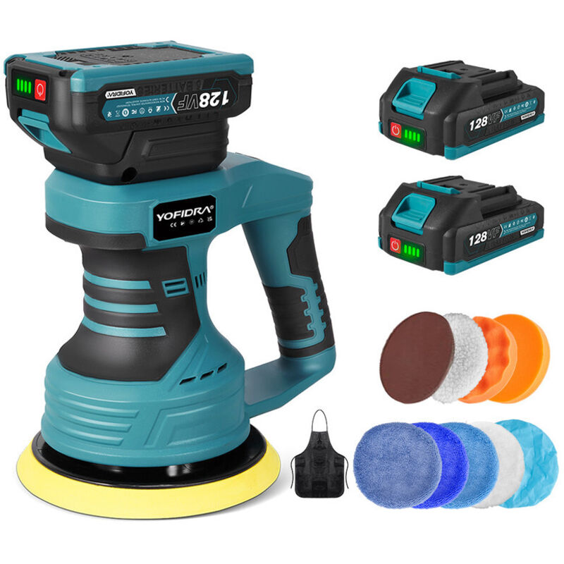 Akku-Autopolierer 8 Gänge Einstellbares Elektrische Exzenter-Poliermaschine mit 2 Batterie