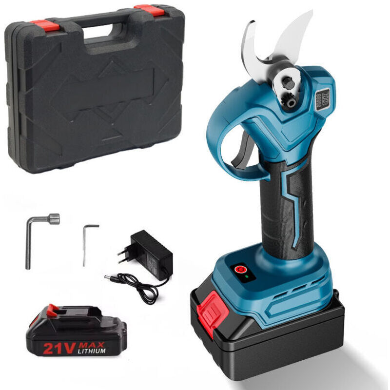 Akku-Elektro-Gartenschere, 35 mm, bürstenloser 21-V-Elektro-Gartenschere, Elektro-Gartenschere mit Display und 2 Akkus für Gartenarbeiten, Obstbäume