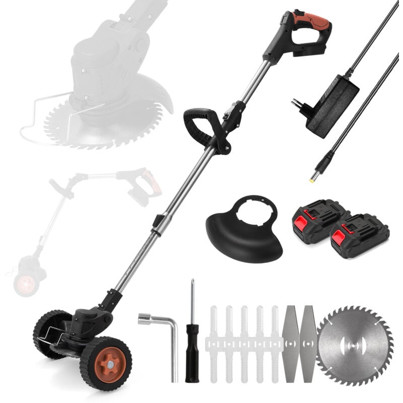 Akku-Freischneider, Akku-Rasentrimmer mit 1300-mAh-Akku und 3 Klingenarten, Akku-Freischneider zum Schneiden von Garten, Rasen und Ackerland