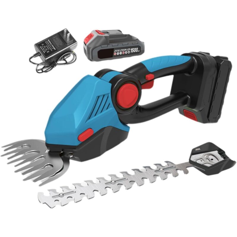 Akku-Heckenschere, 2-in-1 Elektro-Heckenschere, Grasschere, Buschschneider mit 2 umschaltbaren Klingen zum Pflegen von Sträuchern, Garten, Gras oder