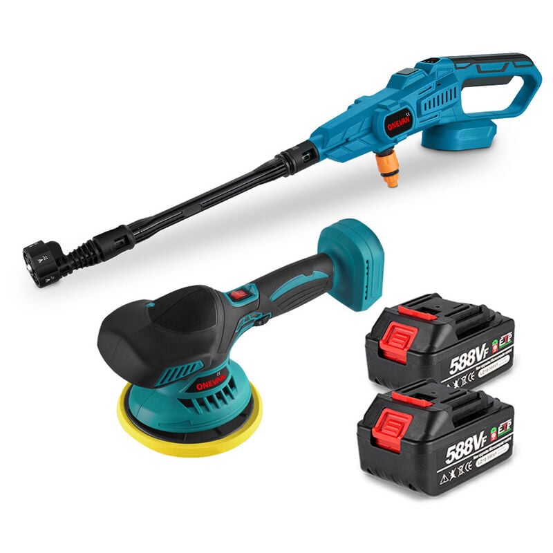 Akku-Hochdruckreiniger 100 bar + 150mm Exzenter-Poliermaschine mit 2 Batterie + 20 Zuhor
