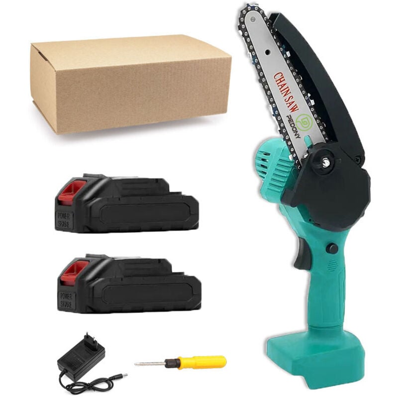 Mawiron - Akku-Kettensäge, 4-Zoll Akku-Kettensäge, tragbare elektrische Mini-Kettensäge für Baumzweige, Garten+2 3,0-Stunden Akkus+Ladegerät,