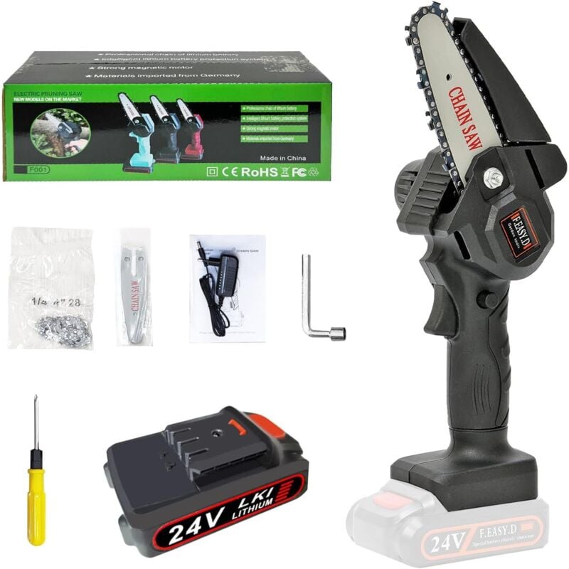 Aimoonsa - Akku-Kettensäge, 4 Zoll kabellose elektrische Kettensäge, 0,7 kg (Schwarz)