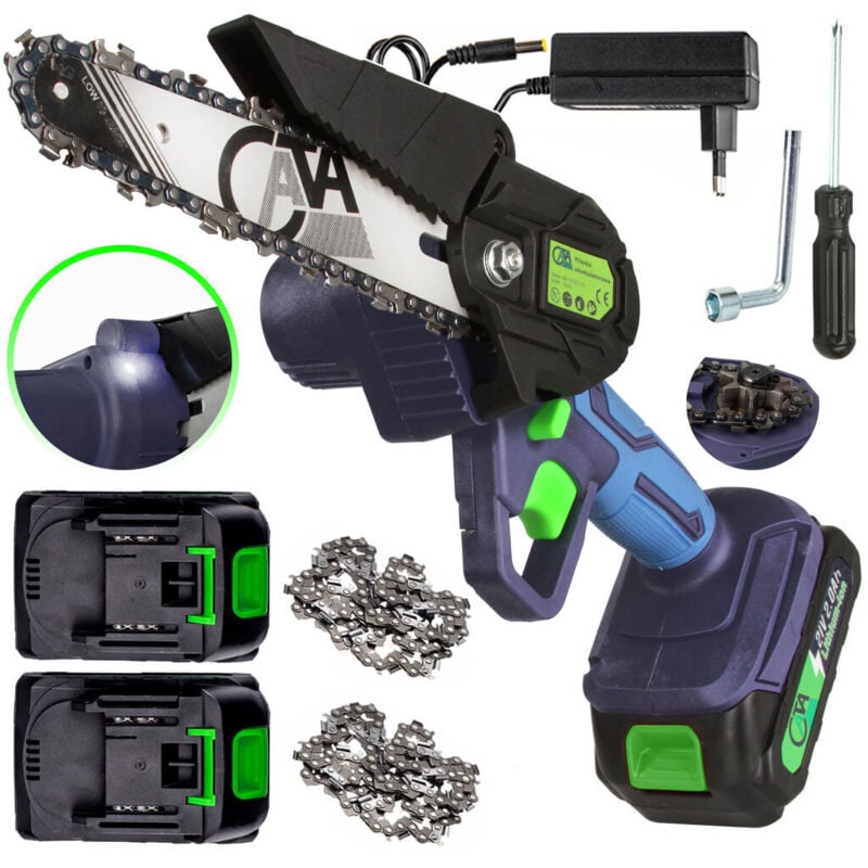Akku Kettensäge 6 Zoll 2x Akku LI-ION 21V 2.0Ah Gartensäge, Mini Elektrische Kettensäge, Einhand Motorsäge für Garten