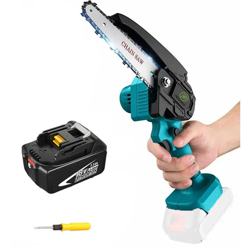 Akku-Kettensäge, 6-Zoll Akku-Mini-Kettensäge, leistungsstarke Holzkostensäge mit 5,5A Akku (ohne Ladegerät), kompatibel mit Makita Ladegerät
