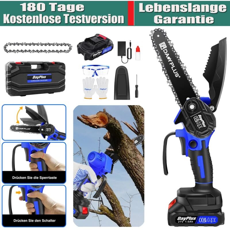 Dayplus - Akku Kettensäge 6 Zoll Mini Bürstenlos Kettensäge Tragbar Mini-Elektro-Säge diy