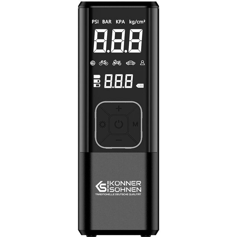 Könner&söhnen - Akku-Kompressor ks P20, Aufblasgeschwindigkeit 23 l/min, maximaler Druck 150 Psi, Akku 6000 mAh, automatische Abschaltung, Powerbank,