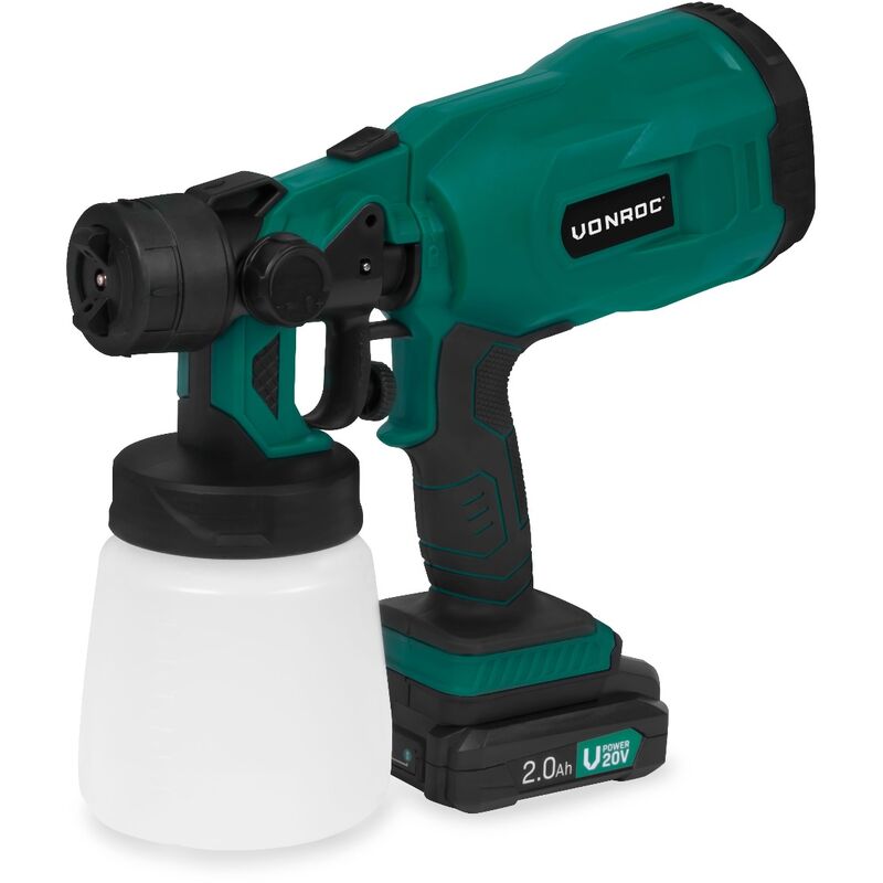 Vonroc - Akku Lackierpistole - 20V - Kapazität 800 ml - Inkl. 1x 2.0Ah Akku & 1x Schnellladegerät und Zubehör