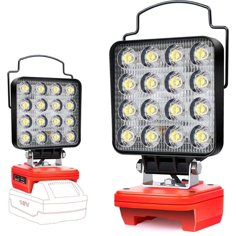 Akku-Licht für Milwaukee M18 18 V, 48 W Akku, LED-Arbeitslicht-Akku, heller LED-Scheinwerfer-Akku, Akku-Scheinwerfer mit Typ-C und USB-Aufladung