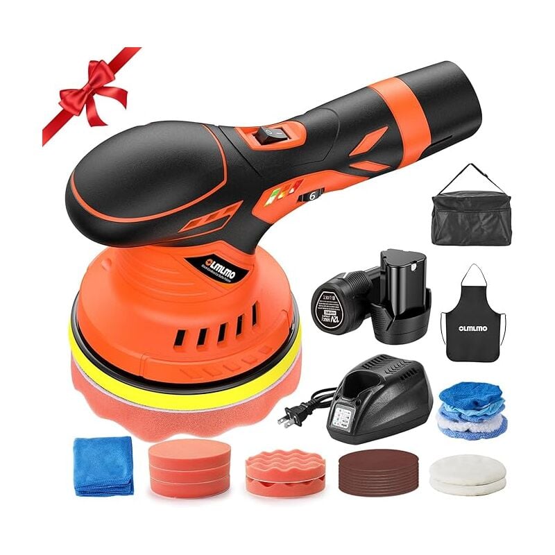 Akku Poliermaschine, olmlmo 27pcs Poliermaschine Auto, 150mm Poliermaschine Mit 4000mAh Wiederaufladbarem Akku, 6 Variablen Geschwindigkeiten, Leise