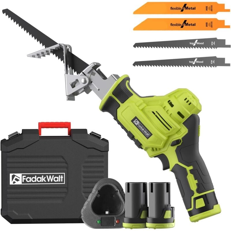 Akku-Säbelsäge, PULITUO 12 V Akku-Säbelsäge, elektrische Säbelsäge, variable Geschwindigkeit 0–2700 U/min, grüne Akku-Säbelsäge mit 2 x 2,0 Ah Akku