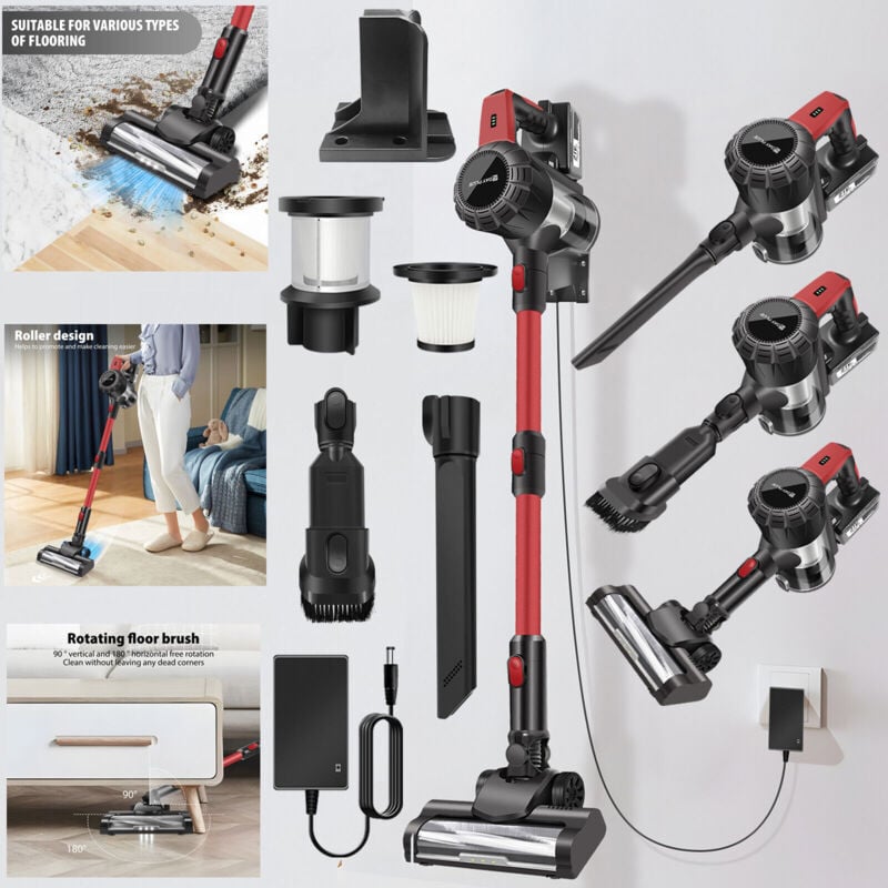 Dayplus - Akku Staubsauger Beutellos Bodenstaubsauger Stiel Sauger Handstaubsauger hepa (2tlg Li-Ion Akku )